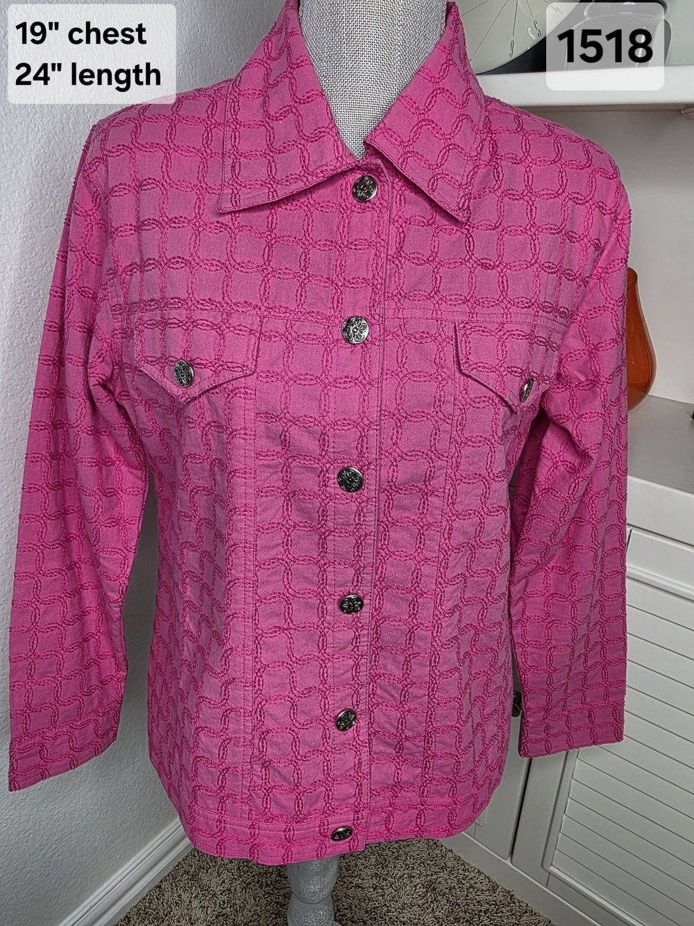 1990s Vintage Pink Textured Button-Front Women's Jacket